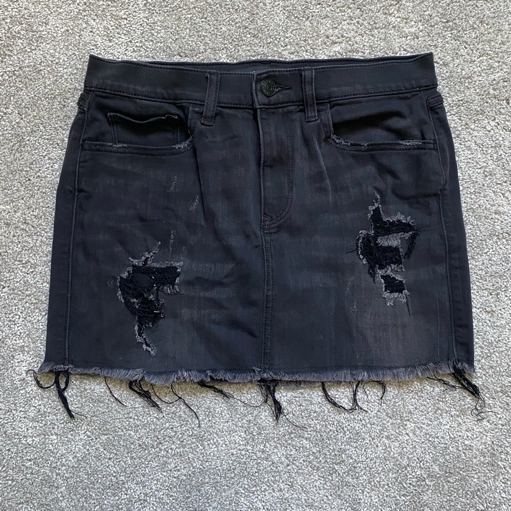 Express black distressed mini skirt